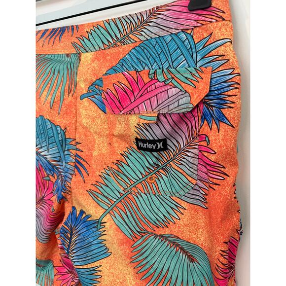 Hurley Palm Tree Tropical Orange 6" Men's Board Shorts, Size 28 - Picture 3 of 5